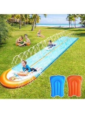 Extra Long 22.5ft Slip Water Slide for Kids & Adults, Double Lane Backyard Fun